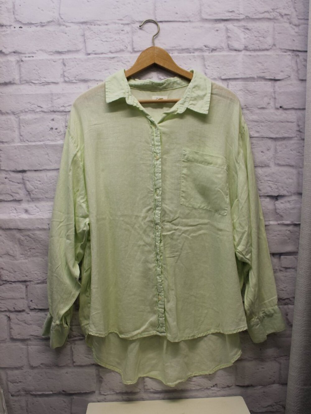 Ana Plus XXL Light LiMe Green Button Front Linen Blend Longsleeve Blouse